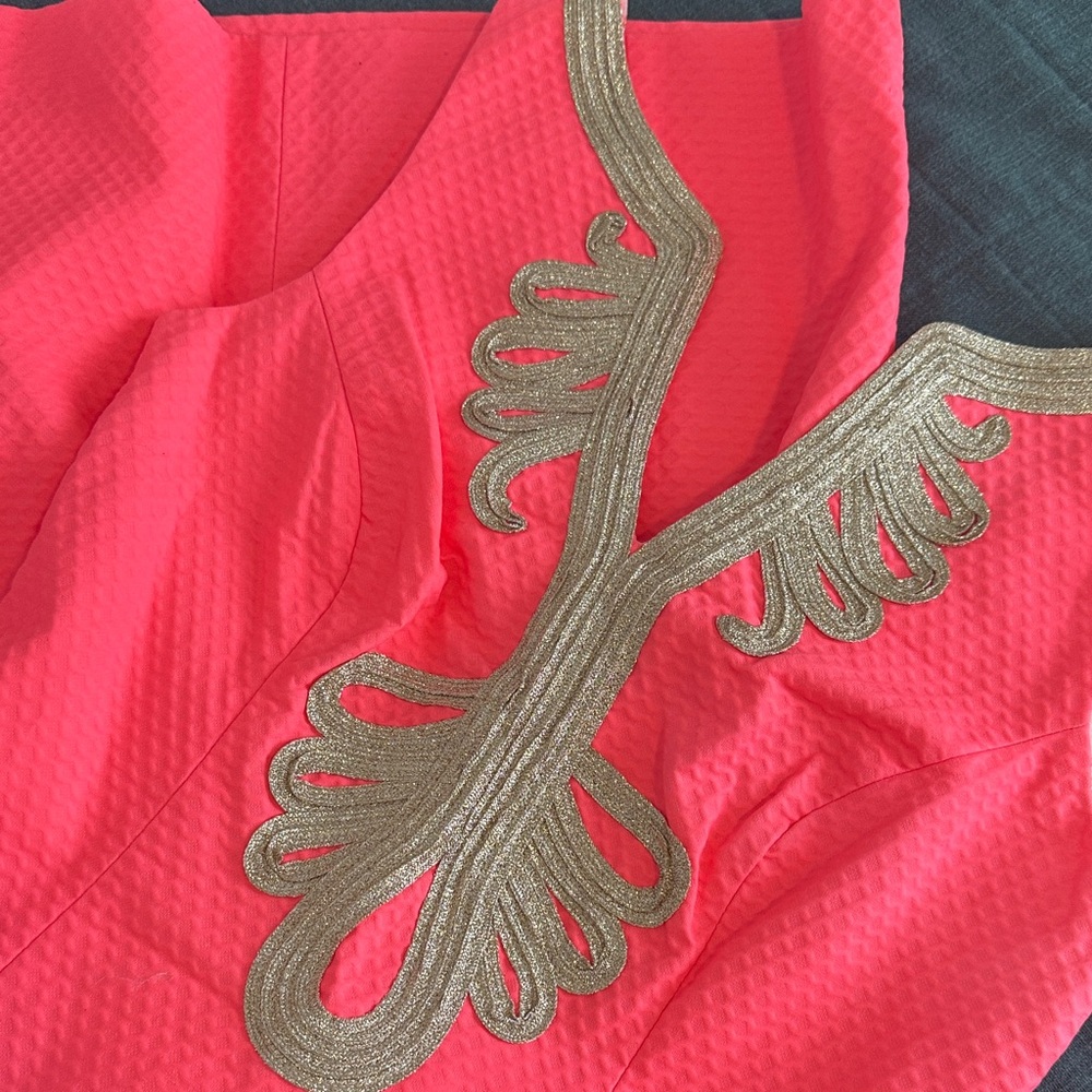 Coral Dress with Gold Embroidery; Lilly Pulitzer size 0